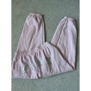 PINK Victoria's Secret Athleisure Joggers Size M Pink Silver Glitter Logo